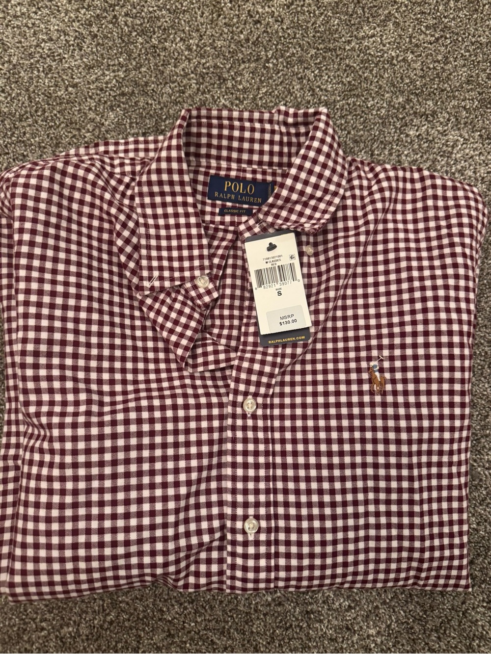 Polo Ralph Lauren Mens Classic Fit Gingham Stretch Poplin Shirt Size Small NWT
